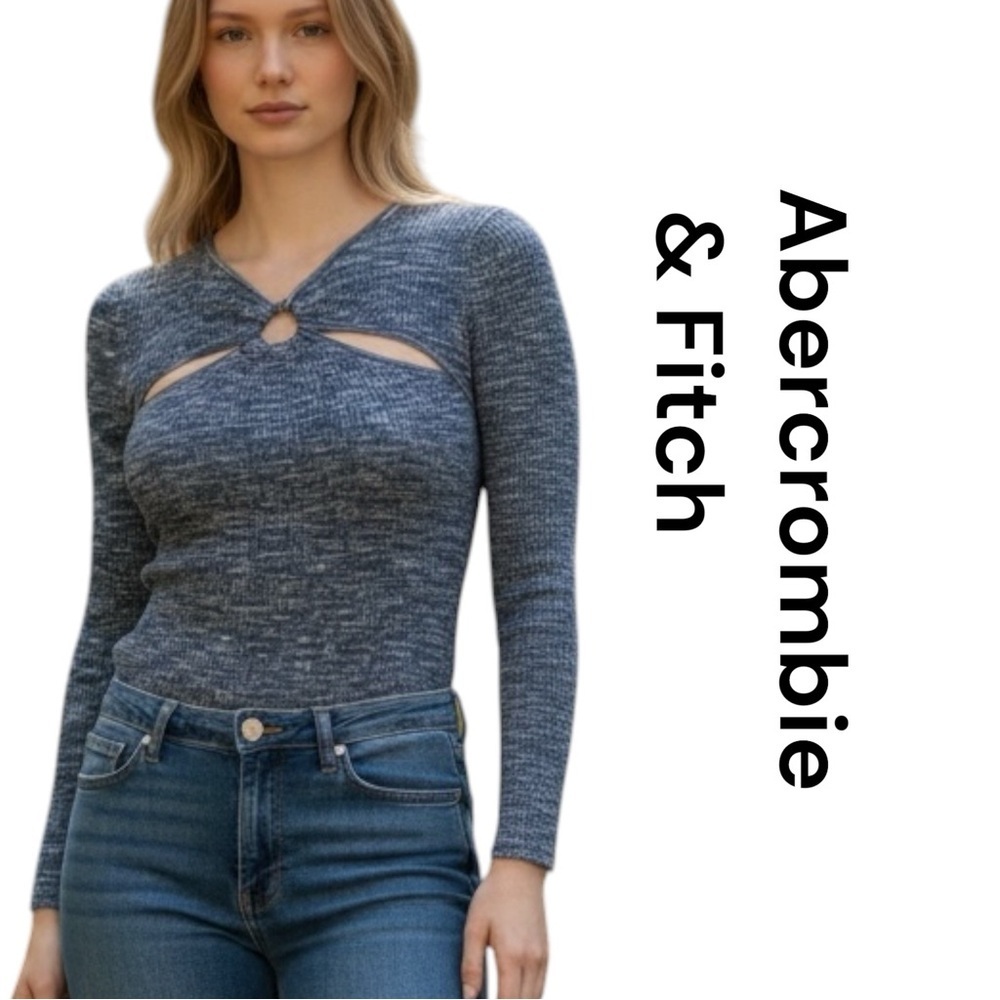 Abercrombie & Fitch Blue Ribbed Bodysuit Long Sleeve Cutout Tie Front Women S